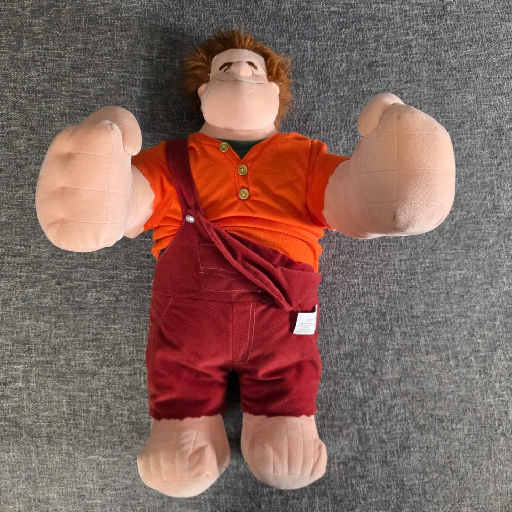 Disney Wreck-It Ralph Plush Large 20 Inch Stuffed Toy Maroon Overalls Orange